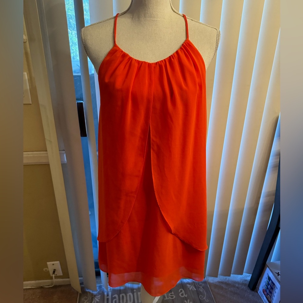 Double Zero Brand Orange Chiffon Double Layered Dress. NWT.